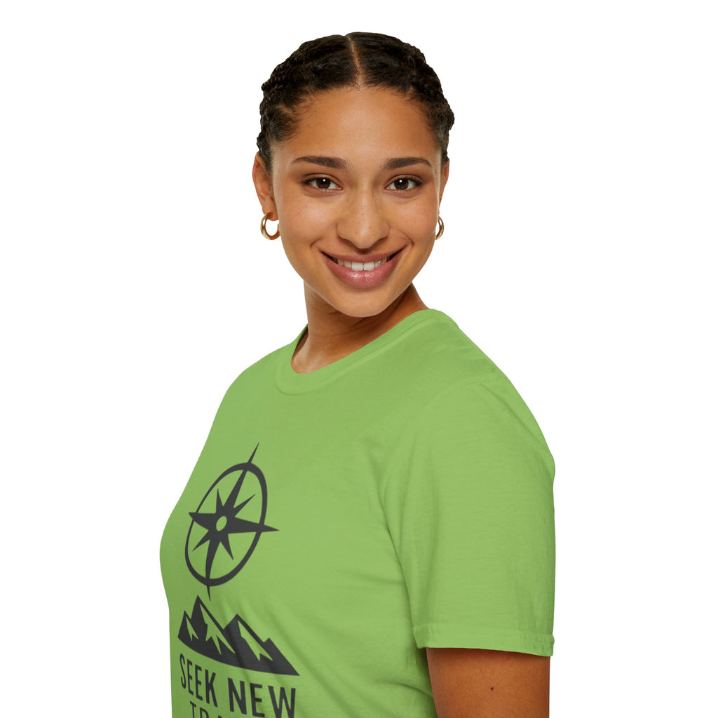 "Seek New Trails" Compass Over Mountains T-Shirt