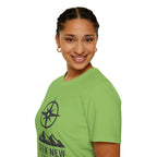 "Seek New Trails" Compass Over Mountains T-Shirt