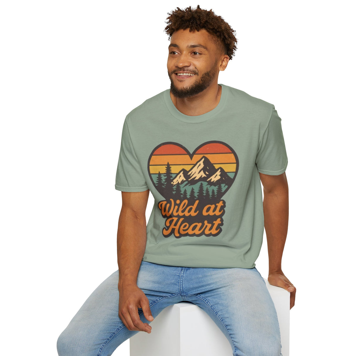 "Wild at Heart" Mountain Heart Retro Sunset Nature Tee Shirt