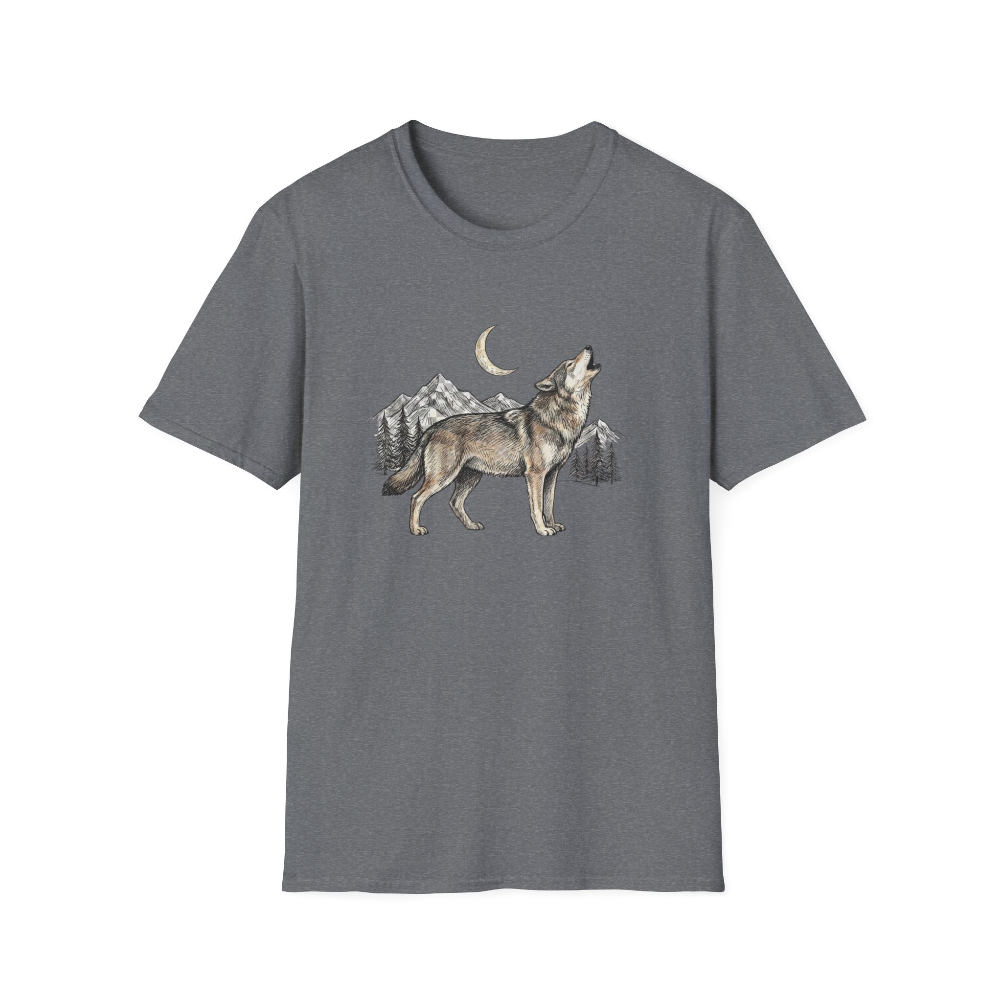Wolf Howl T-Shirt — Moonlit Mountain Wildlife Tee