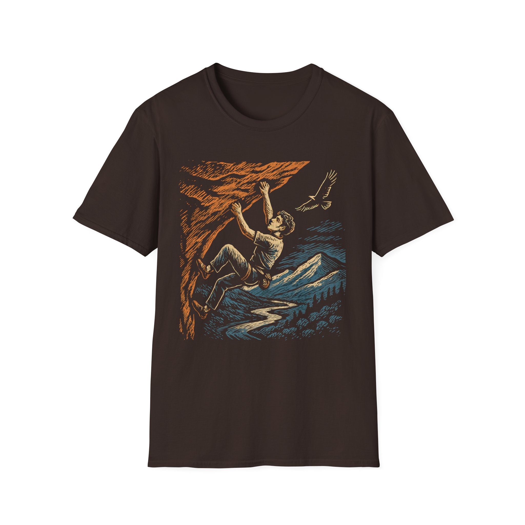 Climber on Cliff with Eagle T-Shirt