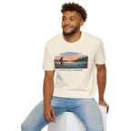 Outdoor T-Shirt — "Seeking Simple Treasures" Sunset Hiker Graphic