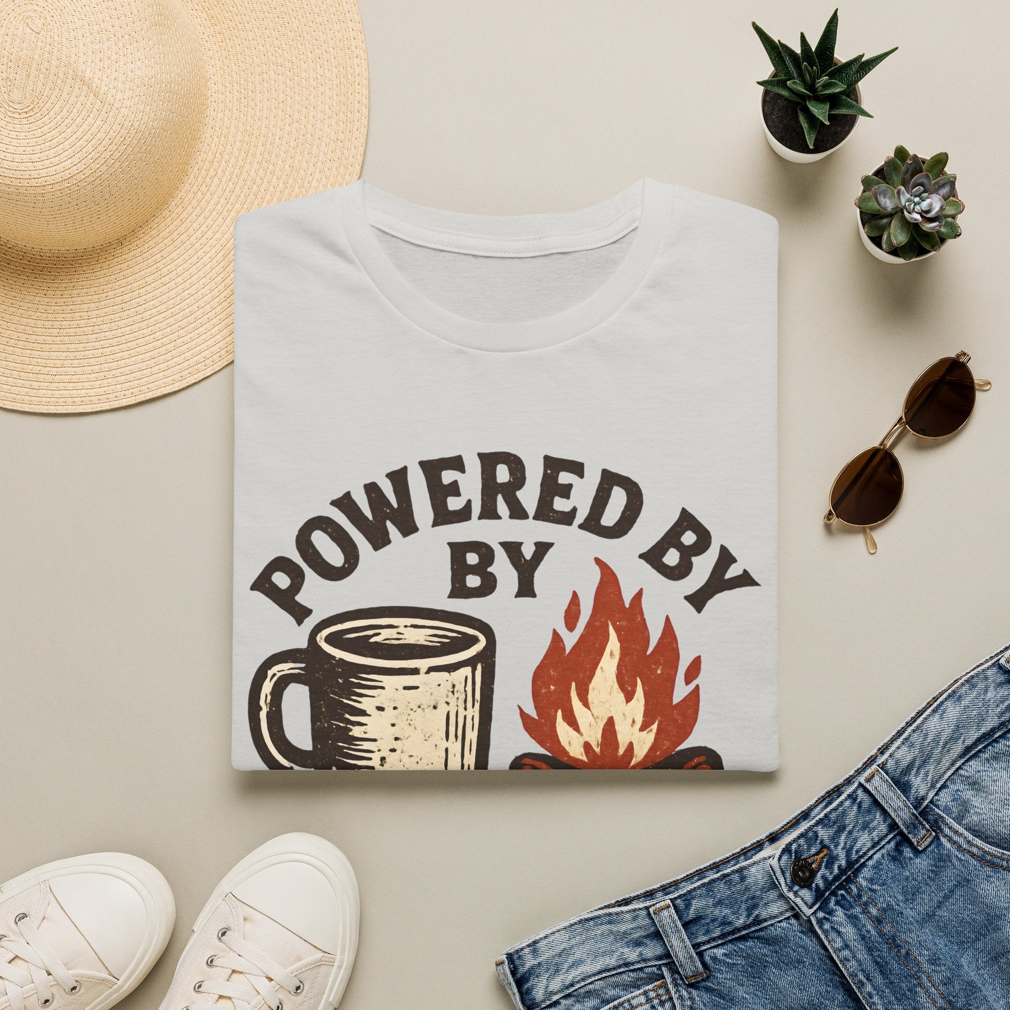 Powered By Coffee And Campfires Vintage Camping T-Shirt