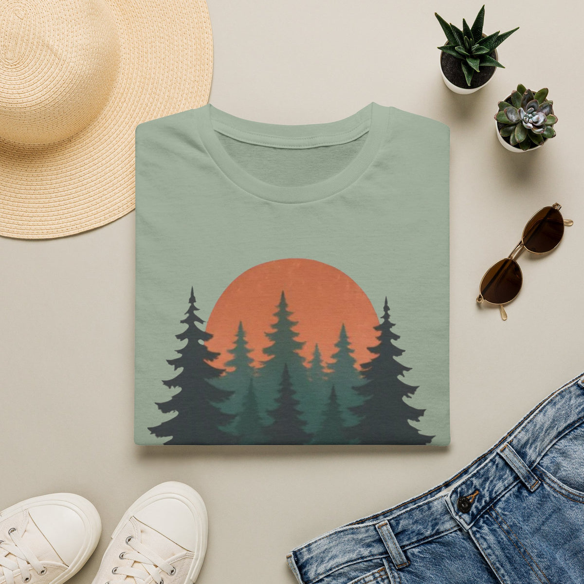 Nature Sunset T-Shirt — Vintage Pine Forest Tee