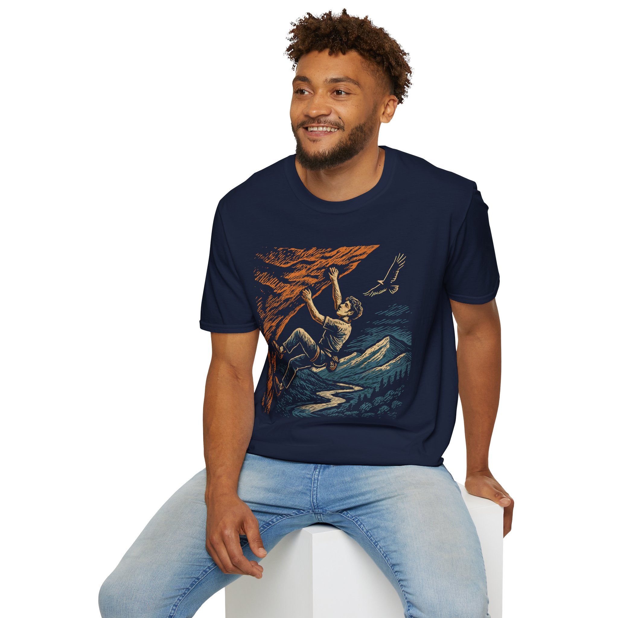 Climber on Cliff with Eagle T-Shirt