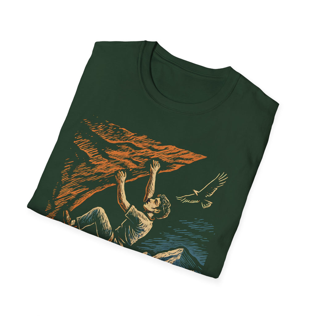 Climber on Cliff with Eagle T-Shirt