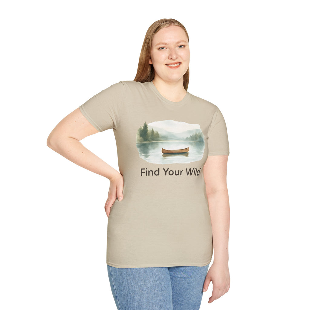 Find Your Wild Canoe T-Shirt — Lake Pine Trees Outdoor Adventure Tee