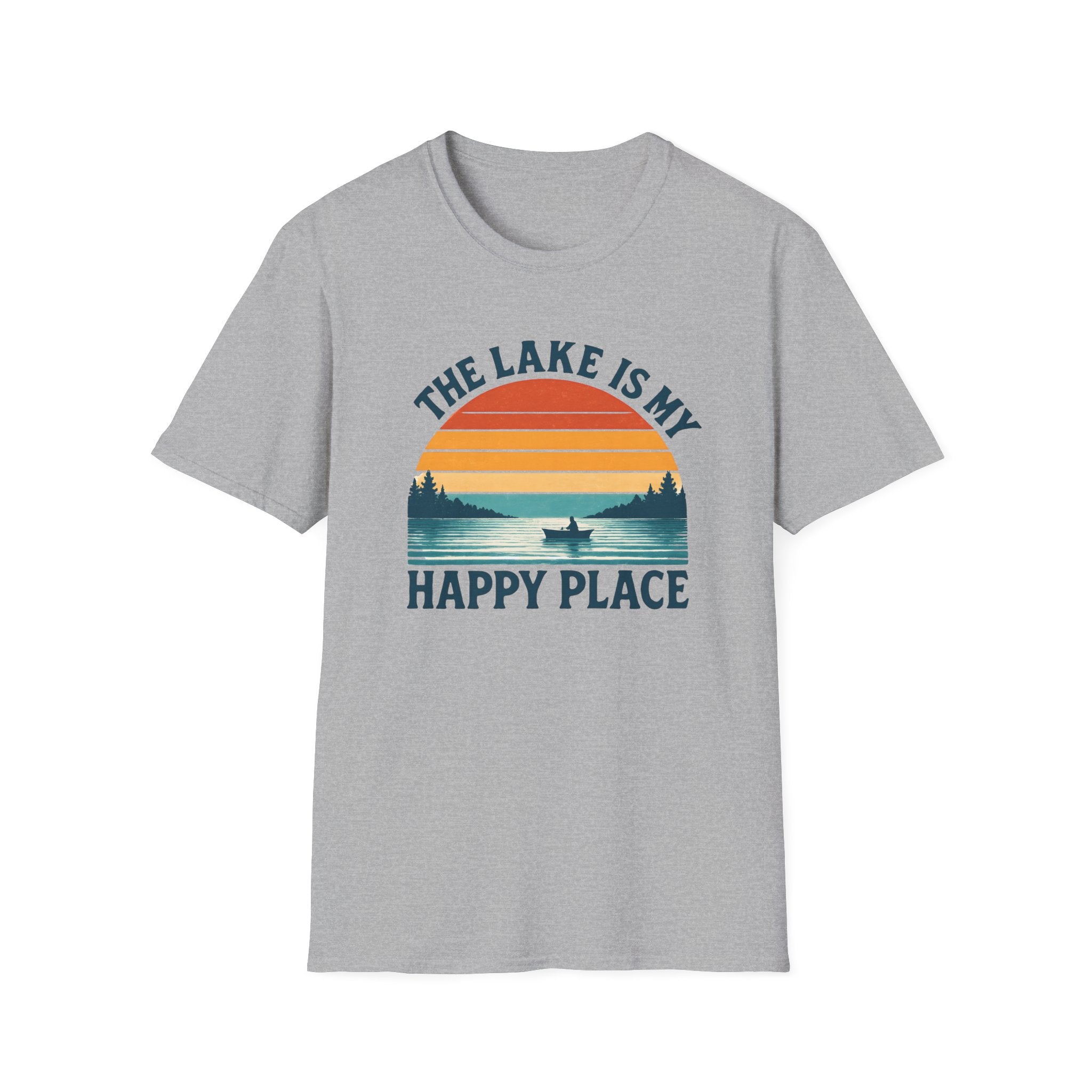 Canoe On The Lake At Sunset "The Lake Is My Happy Place" T-Shirt