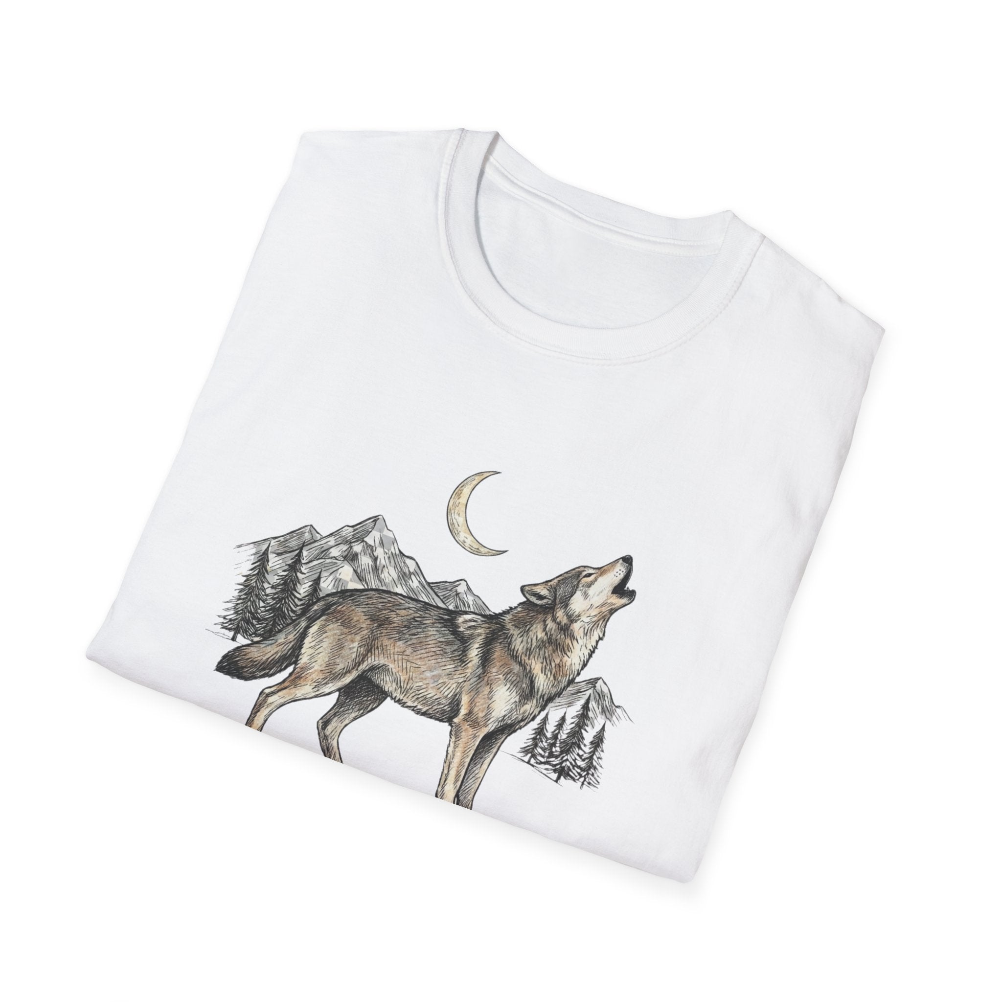 Wolf Howl T-Shirt — Moonlit Mountain Wildlife Tee