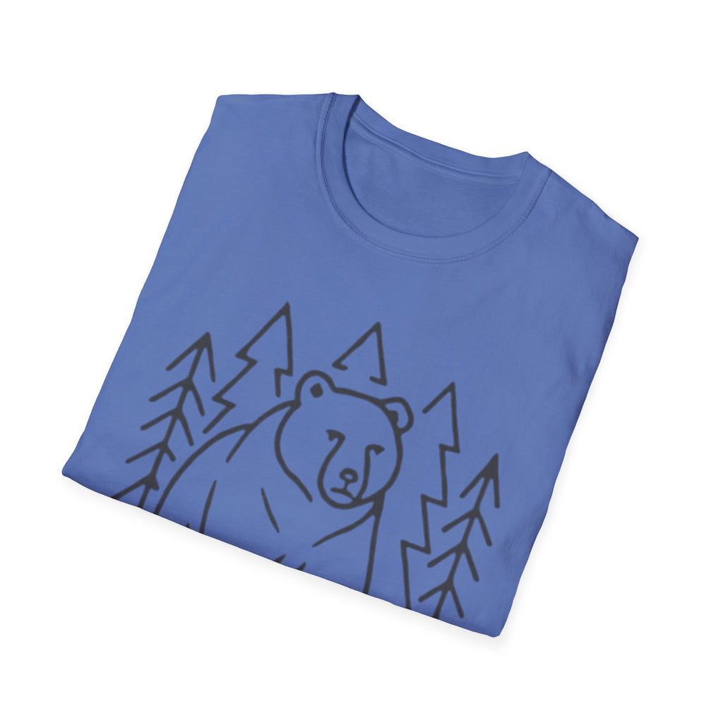 Bear & Pines T-Shirt — Minimal Line Drawing Woodland Tee