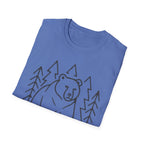 Bear & Pines T-Shirt — Minimal Line Drawing Woodland Tee