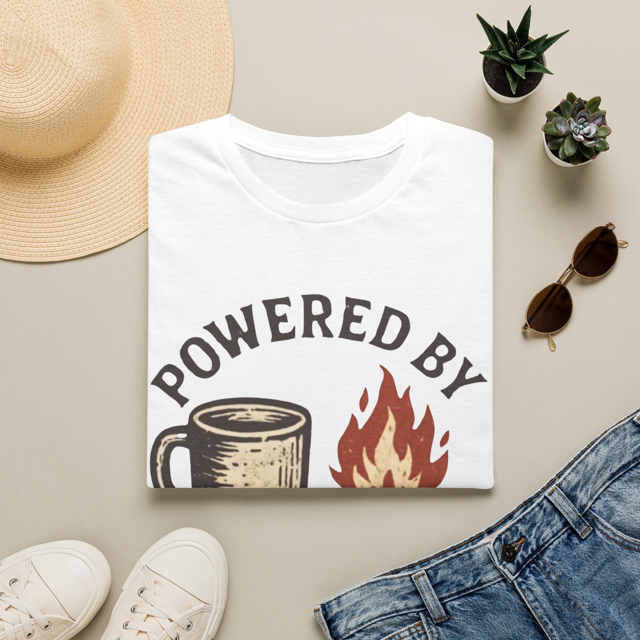 Powered By Coffee And Campfires Vintage Camping T-Shirt