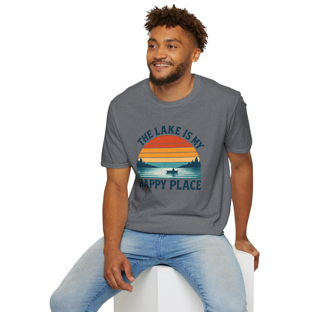 Canoe On The Lake At Sunset "The Lake Is My Happy Place" T-Shirt