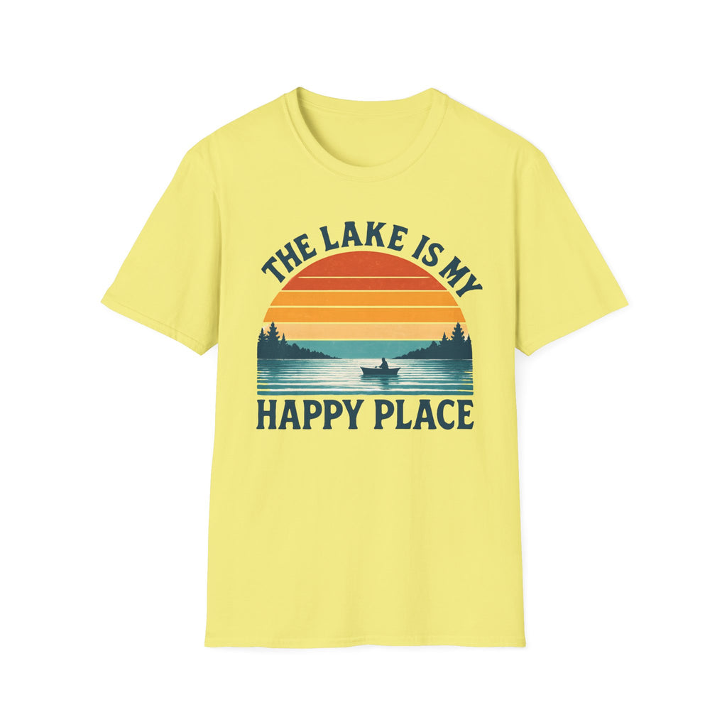 "The Lake Is My Happy Place" Canoe On The Lake At Sunset T-Shirt