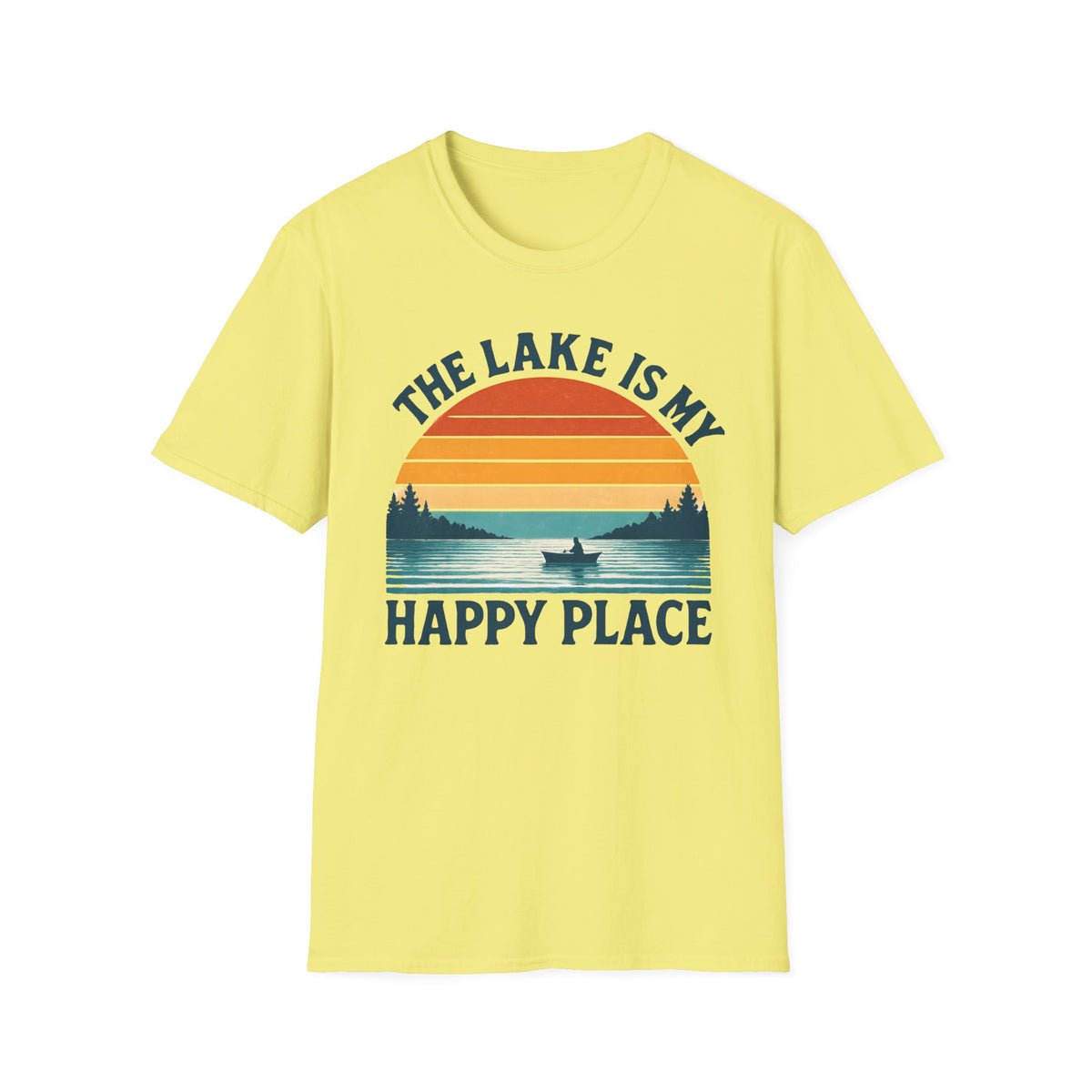 "The Lake Is My Happy Place" Canoe On The Lake At Sunset T-Shirt