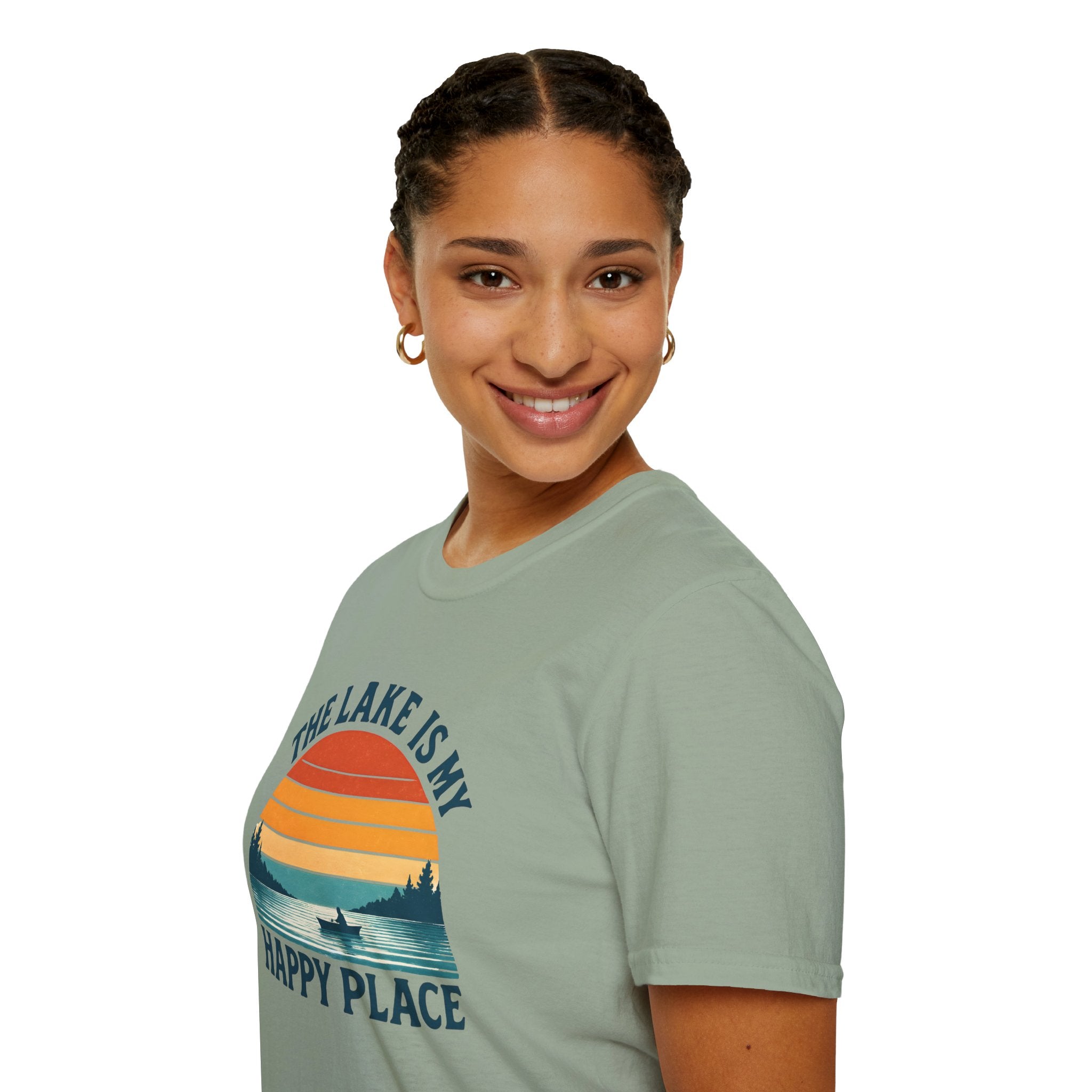 Canoe On The Lake At Sunset "The Lake Is My Happy Place" T-Shirt