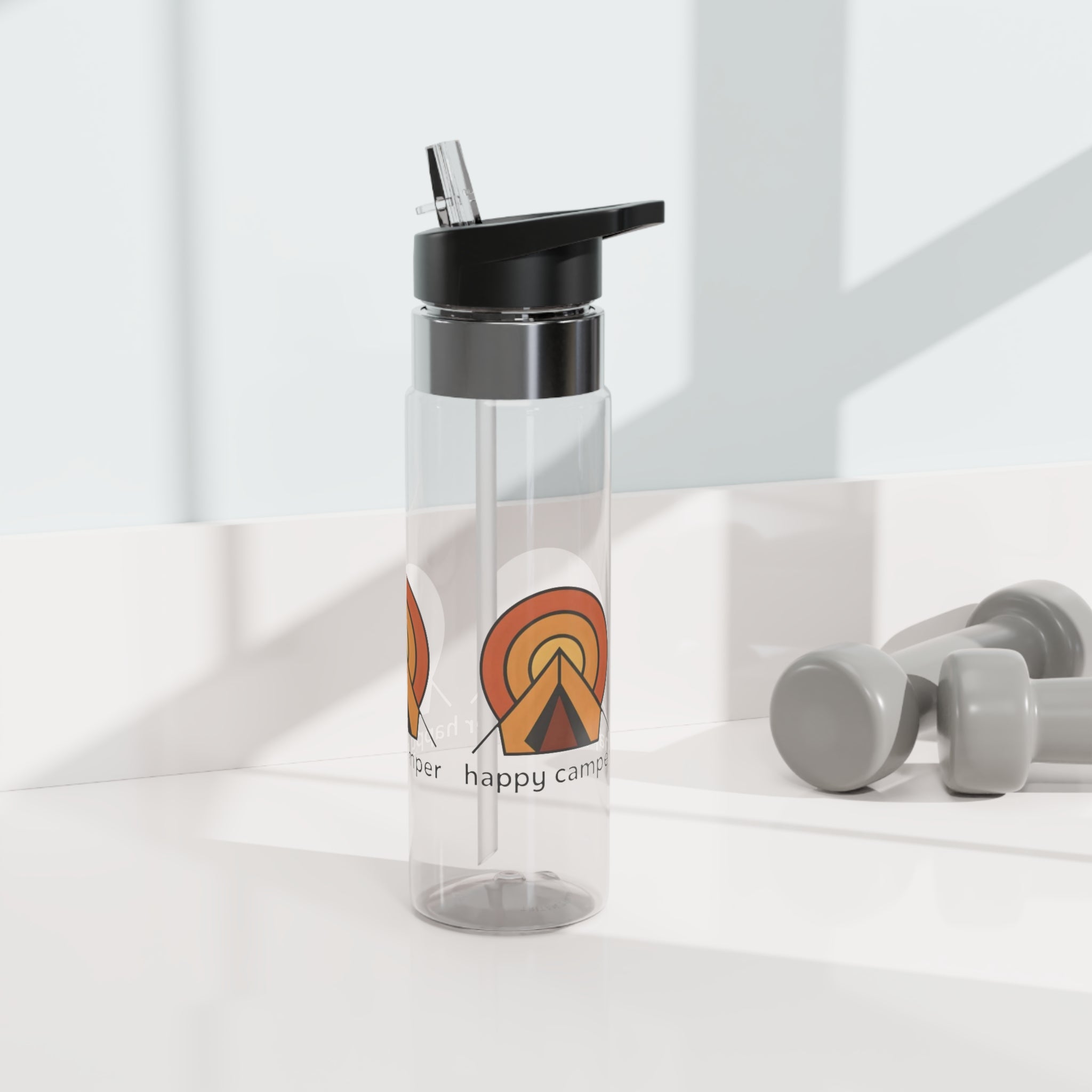 Retro Sunset Camping Water Bottle — 'Happy Camper' 20oz Tritan Sport Bottle