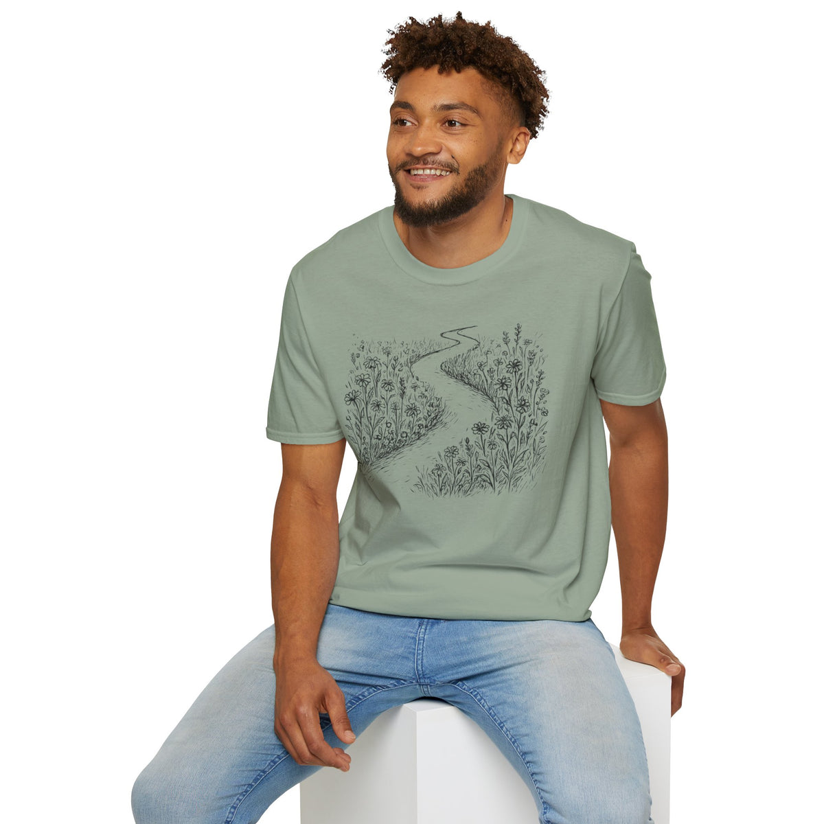 Winding Path Through The Meadow Floral T-Shirt