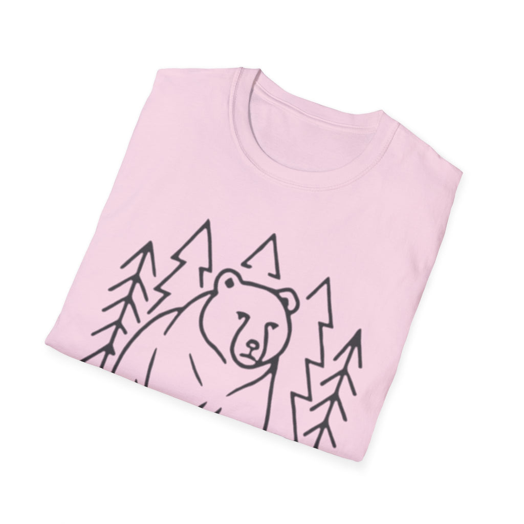 Bear & Pines T-Shirt — Minimal Line Drawing Woodland Tee
