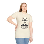 "Seek New Trails" Compass Over Mountains T-Shirt