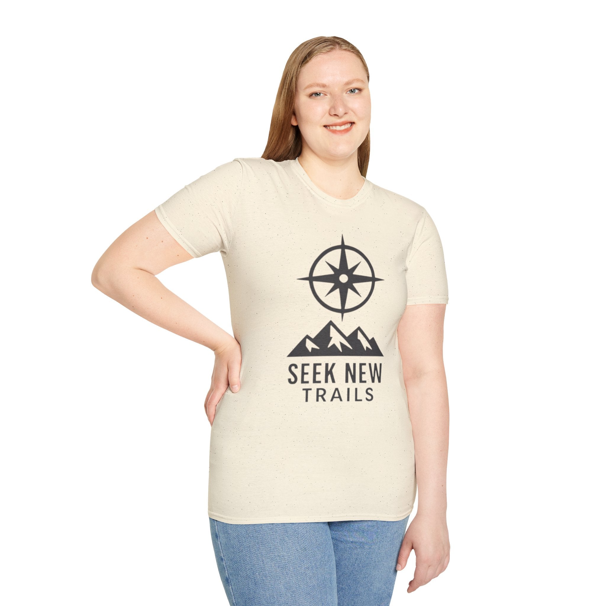"Seek New Trails" Compass Over Mountains T-Shirt