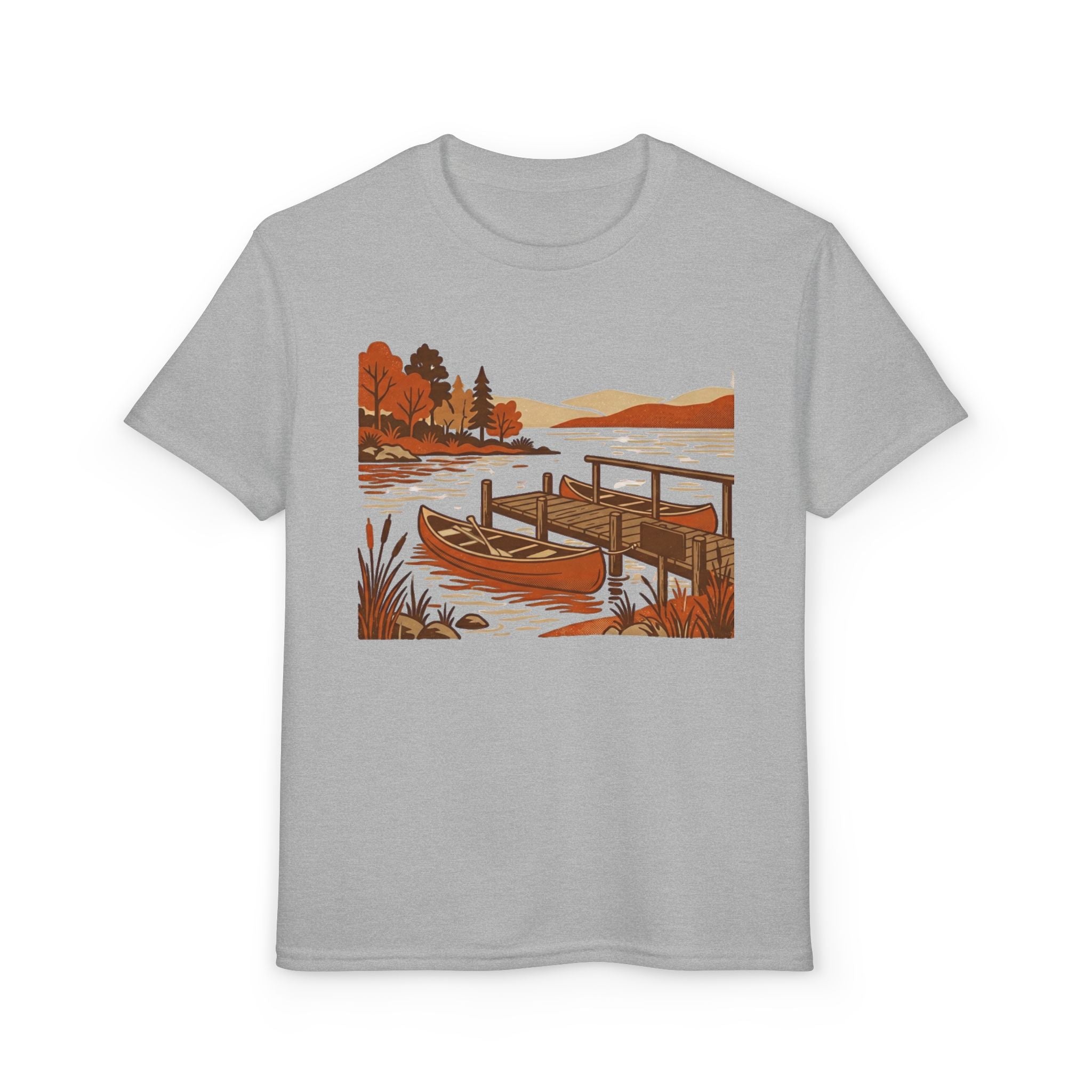 Youth T-Shirt — Autumn Lakeside Dock & Canoe Kids Tee