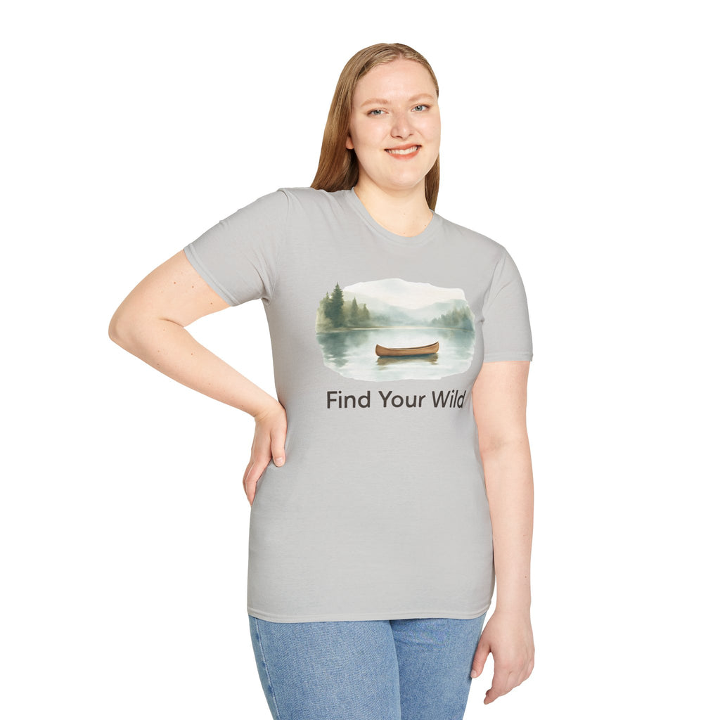 Find Your Wild Canoe T-Shirt — Lake Pine Trees Outdoor Adventure Tee