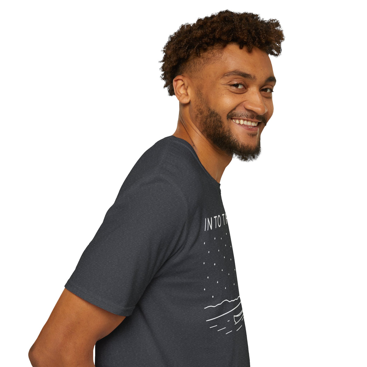 Into The Wild Canoe T-Shirt - Minimal Night Sky Lake Camping Tee