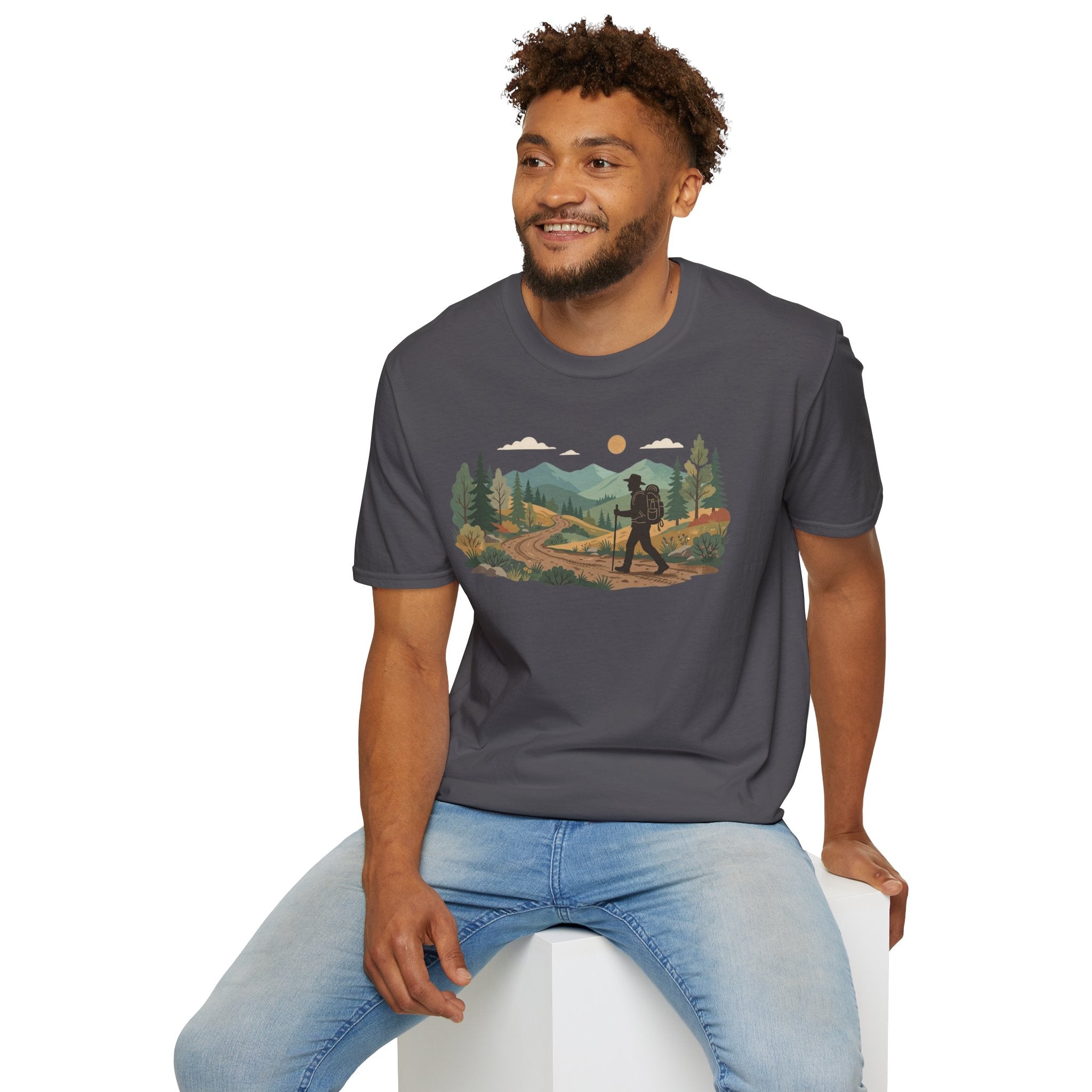 Hiker Mountain Sunset T-Shirt — Scenic Trail Adventure Tee