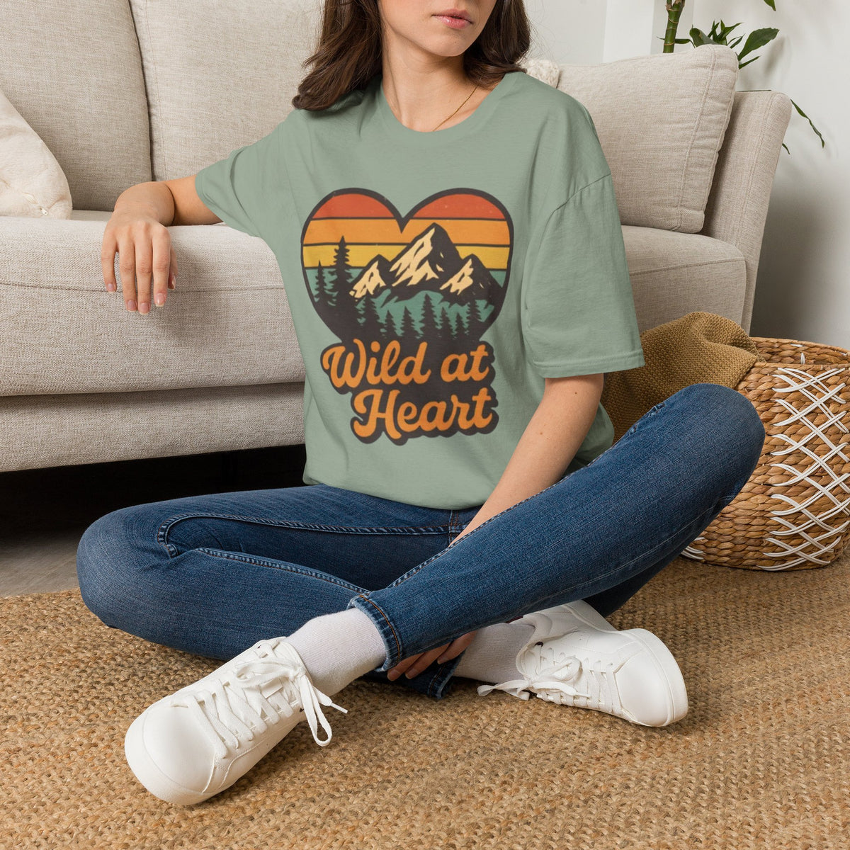"Wild at Heart" Mountain Heart Retro Sunset Nature Tee Shirt