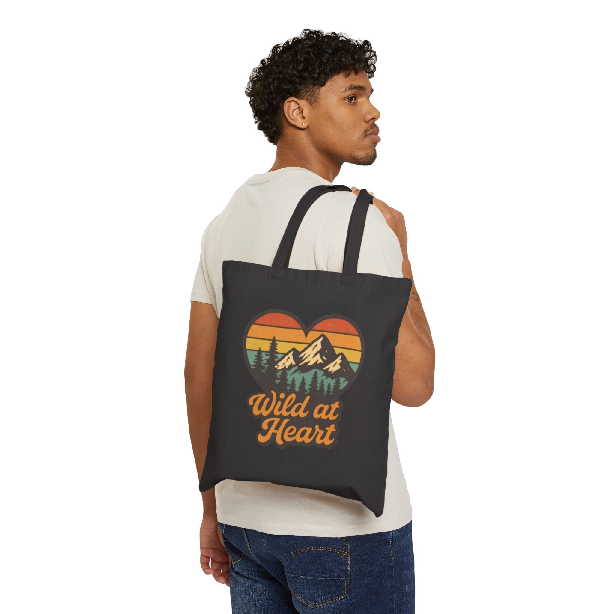 Wild at Heart Canvas Tote — Retro Mountain Heart Eco Shopper