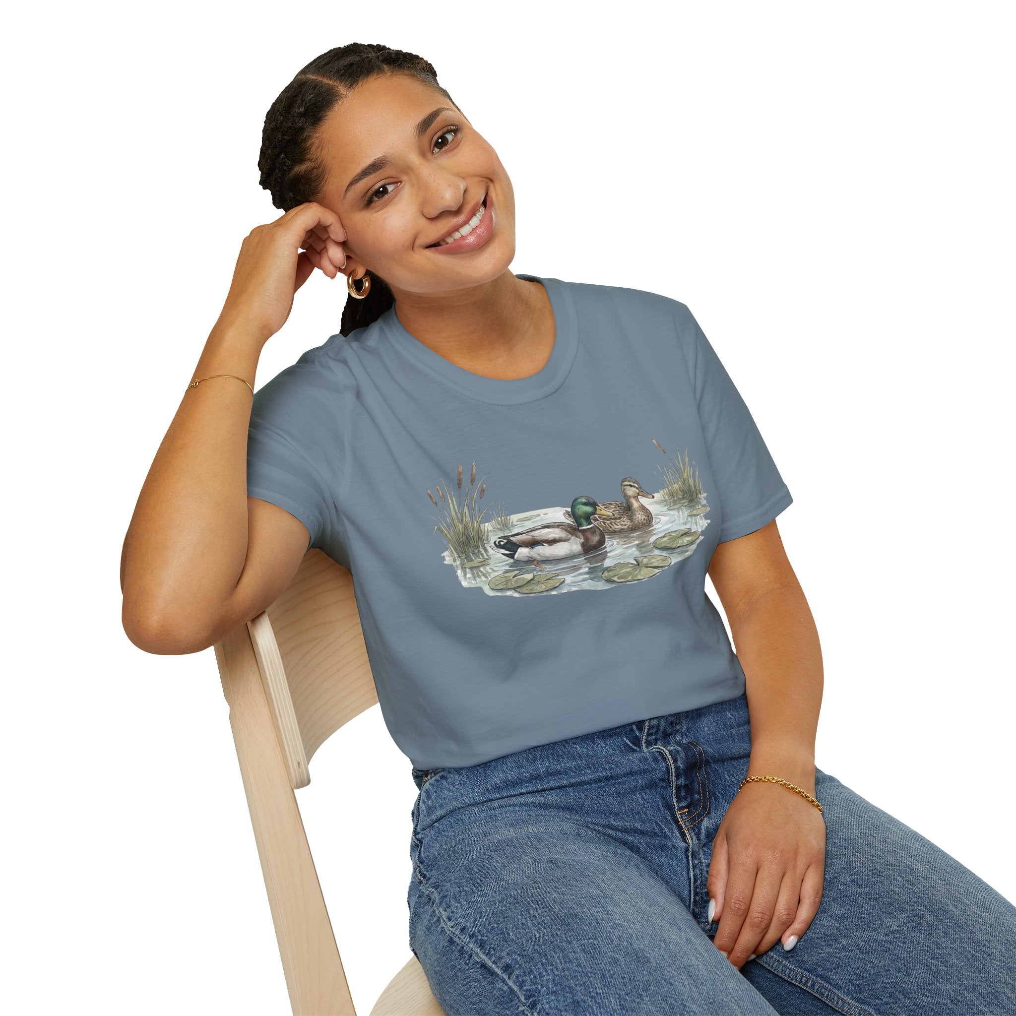 Duck Pair T-Shirt — Watercolor Mallard Ducks on Pond Nature Tee