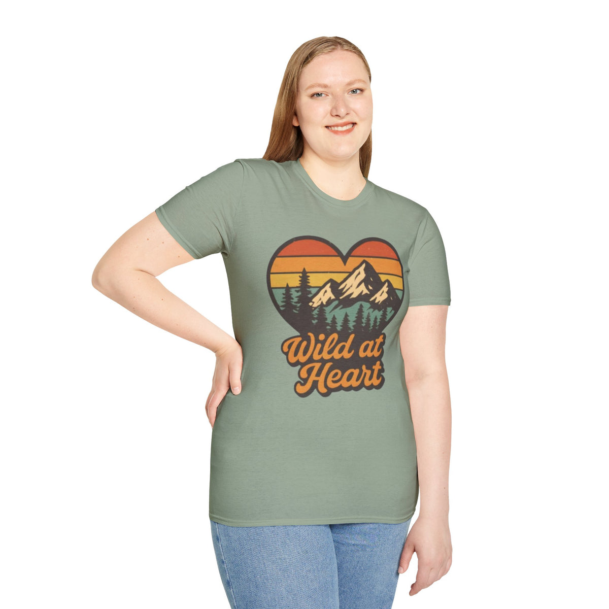 "Wild at Heart" Mountain Heart Retro Sunset Nature Tee Shirt
