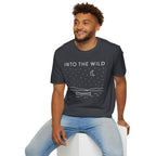 Into The Wild Canoe T-Shirt - Minimal Night Sky Lake Camping Tee