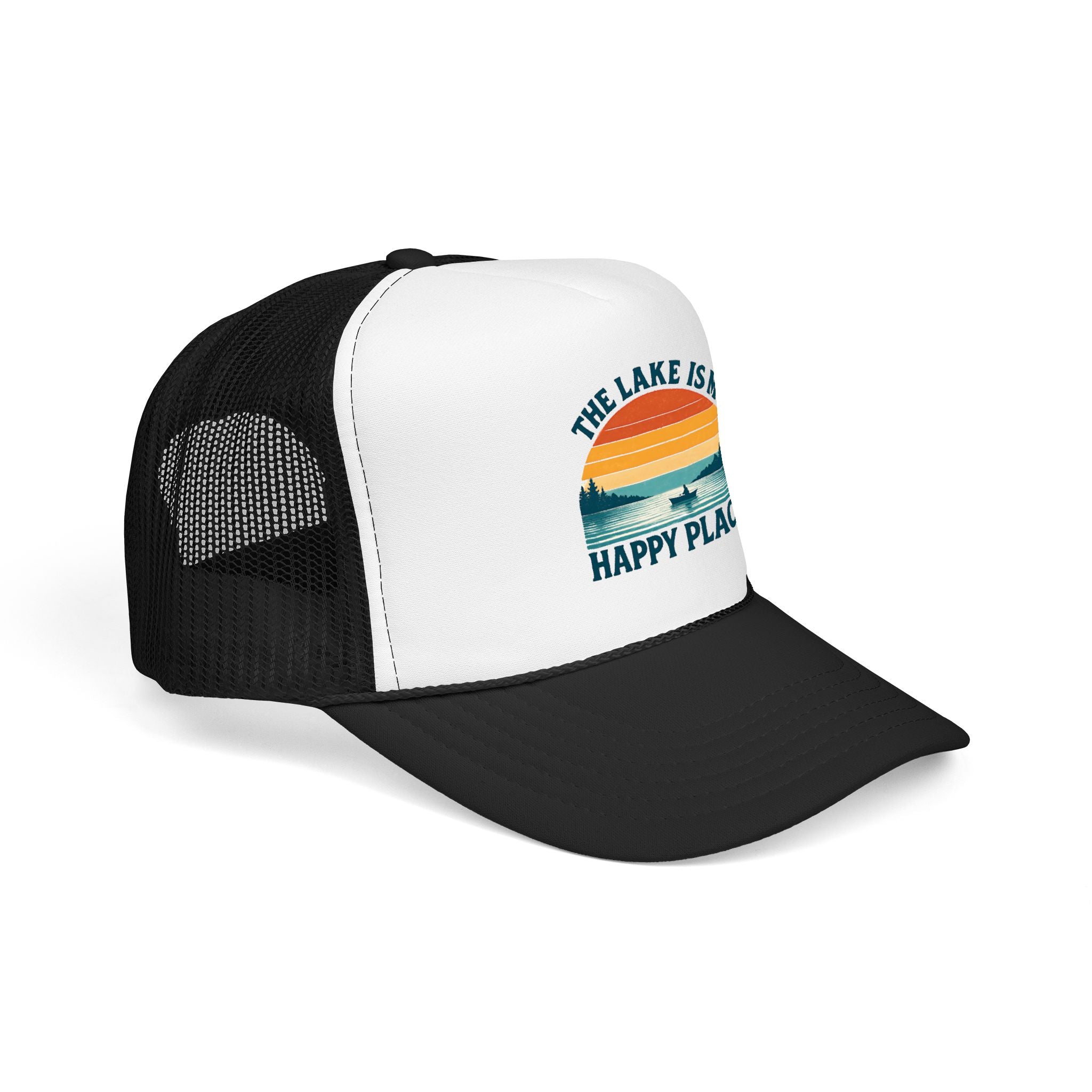 Lake Is My Happy Place Trucker Hat — Vintage Sunset Fishing Foam Cap