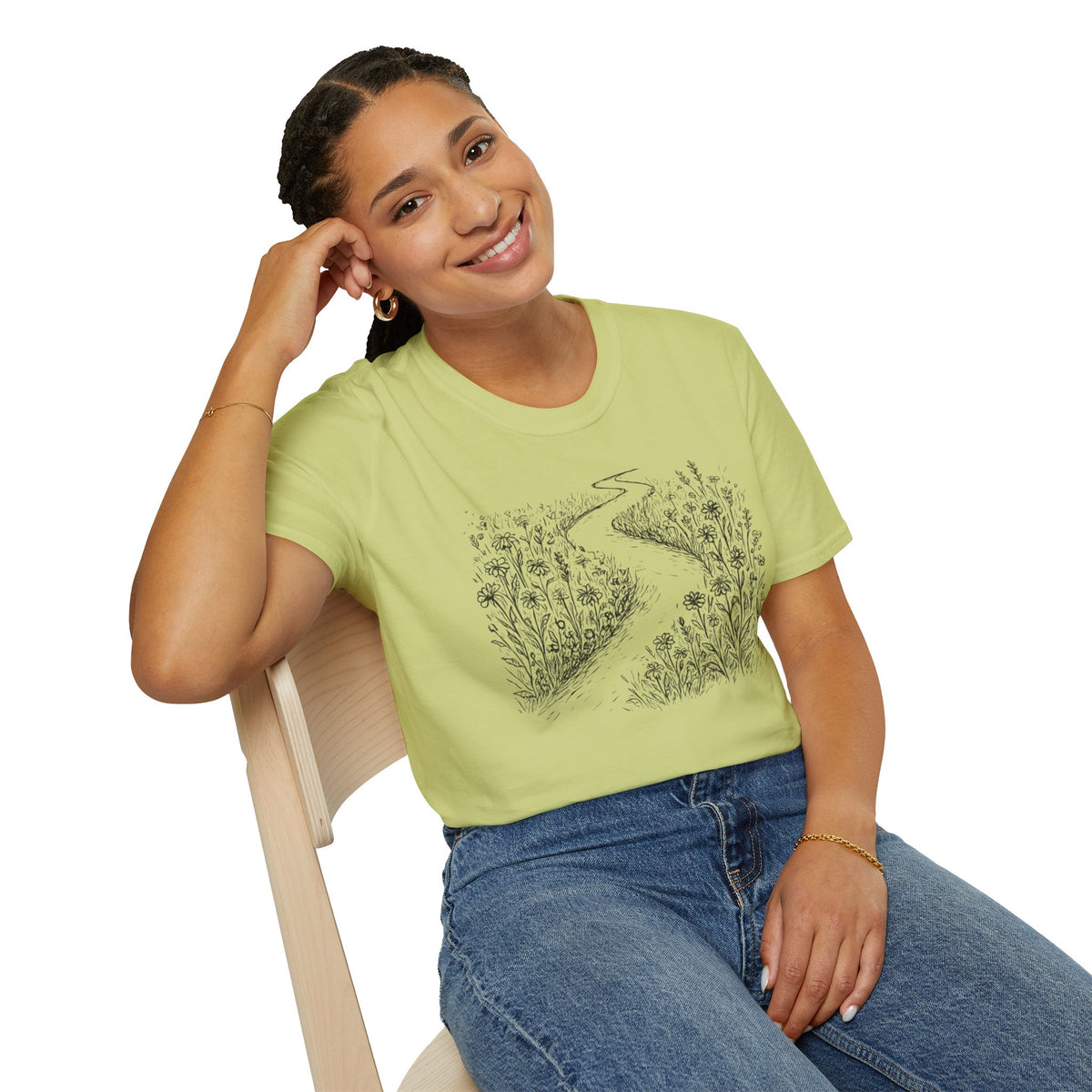 Winding Path Through The Meadow Floral T-Shirt