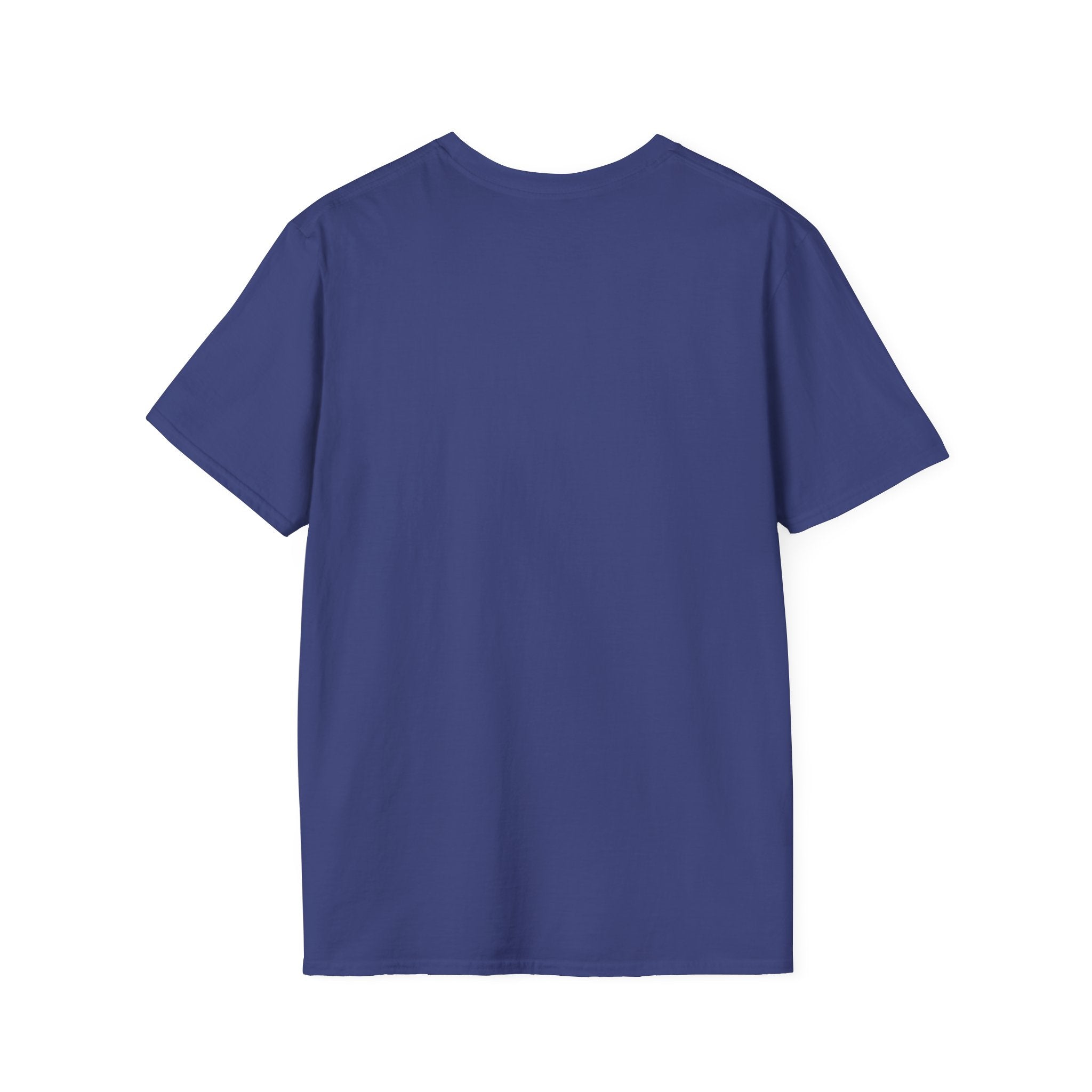Mountain River T-Shirt — Geometric Blue Peaks & Flowing River