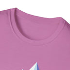 Mountain River T-Shirt — Geometric Blue Peaks & Flowing River