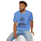 "Seek New Trails" Compass Over Mountains T-Shirt