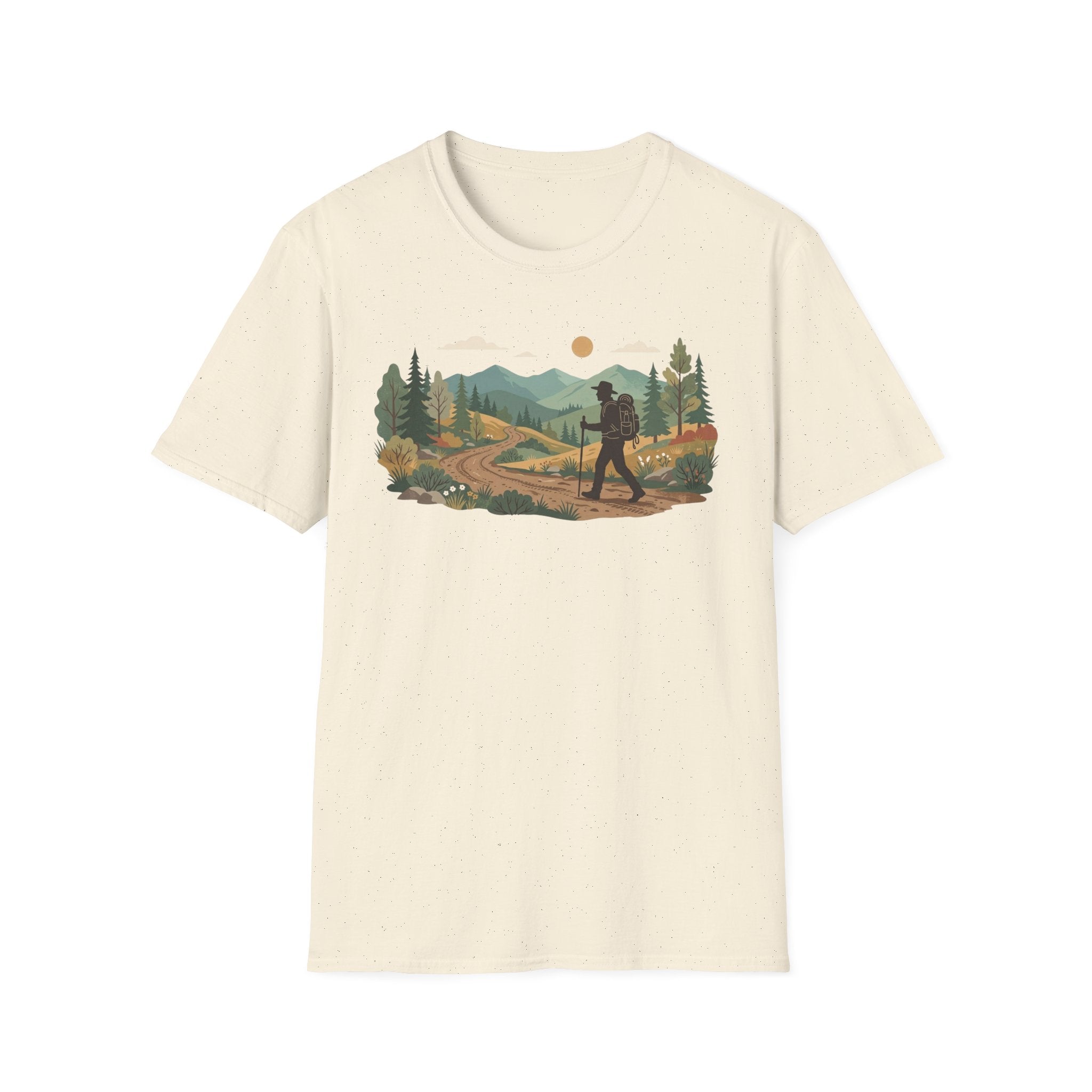 Hiker Mountain Sunset T-Shirt — Scenic Trail Adventure Tee