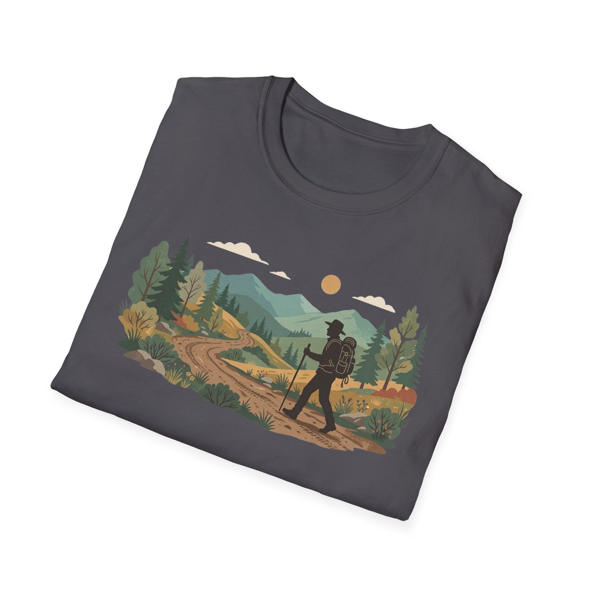 Hiker Mountain Sunset T-Shirt — Scenic Trail Adventure Tee