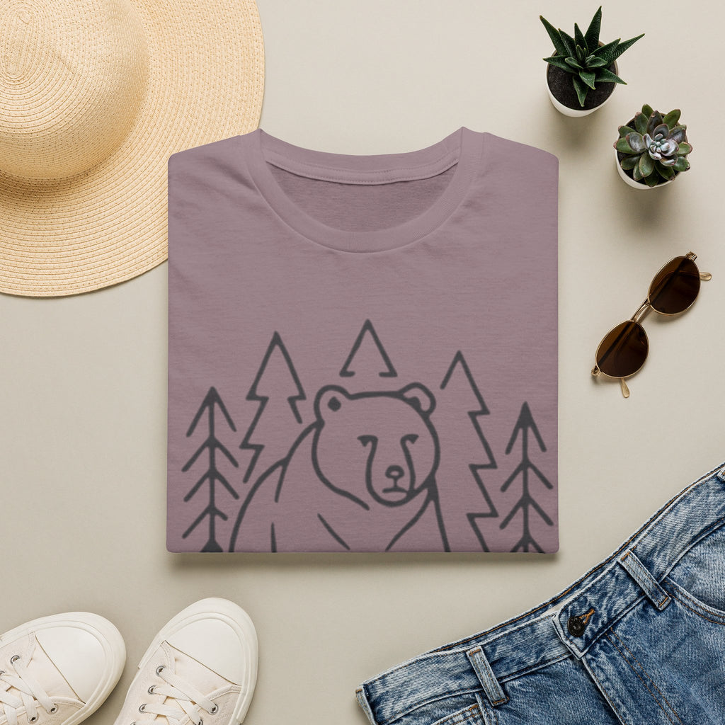 Bear & Pines T-Shirt — Minimal Line Drawing Woodland Tee