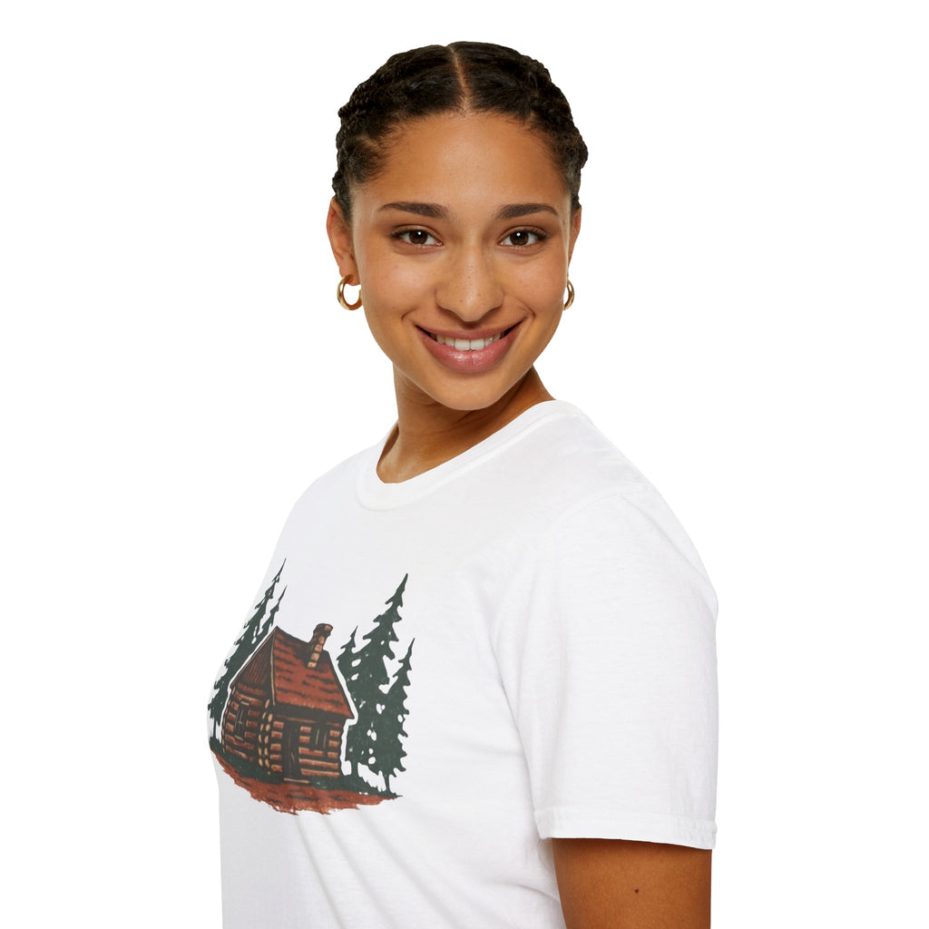 Vintage Cozy Cabin T-Shirt — Faded Pine Tree Cabin Tee