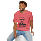"Seek New Trails" Compass Over Mountains T-Shirt