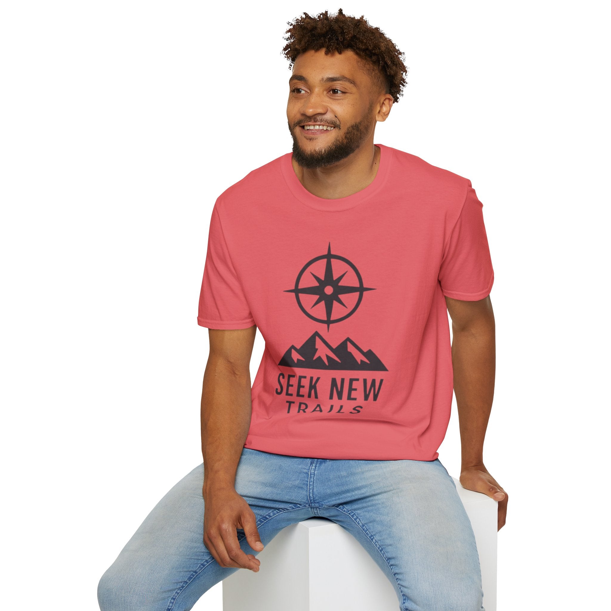 "Seek New Trails" Compass Over Mountains T-Shirt