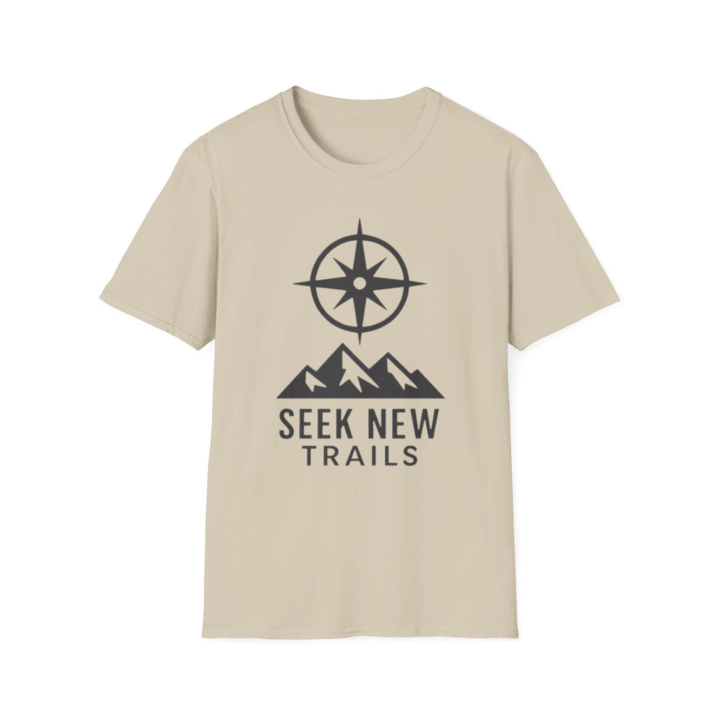 "Seek New Trails" Compass Over Mountains T-Shirt