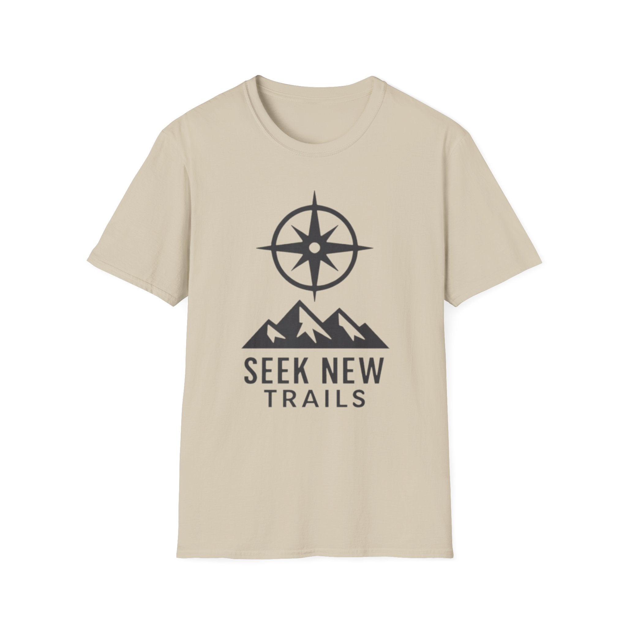 "Seek New Trails" Compass Over Mountains T-Shirt