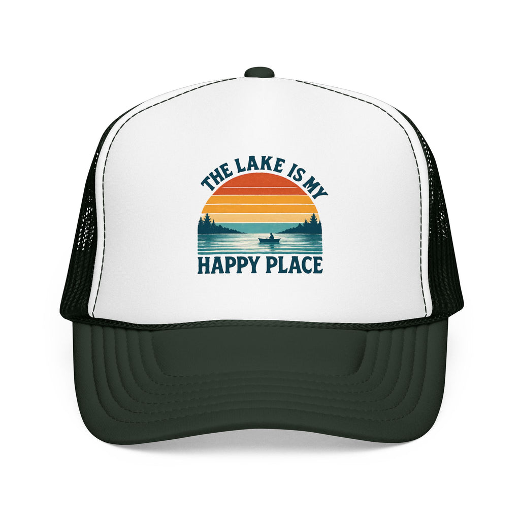 Lake Is My Happy Place Trucker Hat — Vintage Sunset Fishing Foam Cap