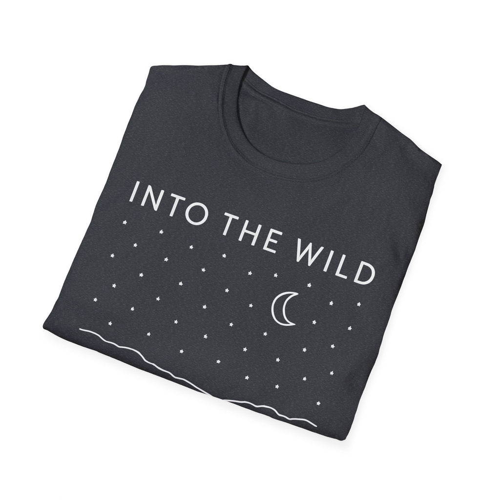Into The Wild Canoe T-Shirt - Minimal Night Sky Lake Camping Tee