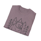 Bear & Pines T-Shirt — Minimal Line Drawing Woodland Tee